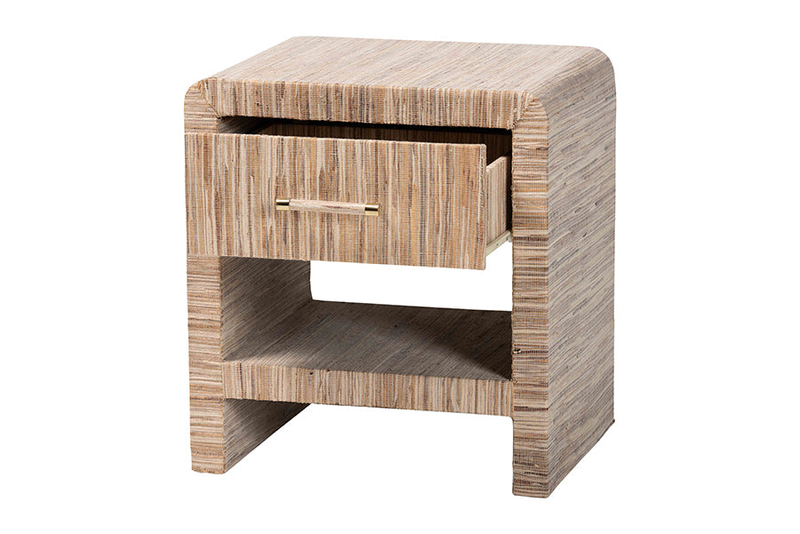 bali & pari Callan Bohemian Woven Natural Grasscloth 1-Drawer Nightstand