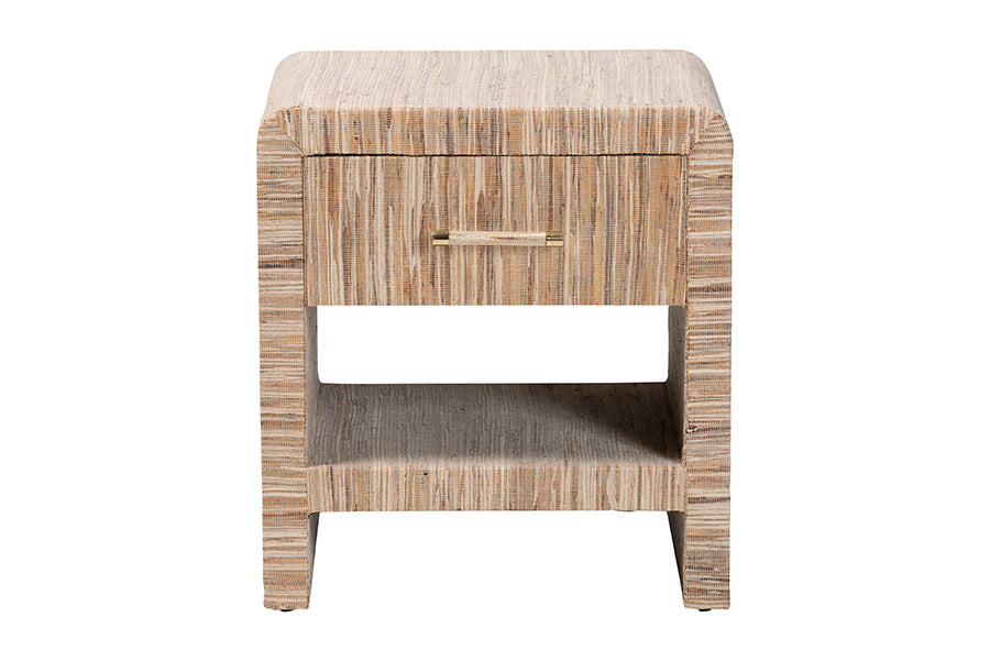 bali & pari Callan Bohemian Woven Natural Grasscloth 1-Drawer Nightstand