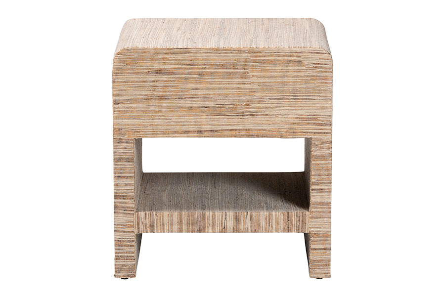 bali & pari Callan Bohemian Woven Natural Grasscloth 1-Drawer Nightstand