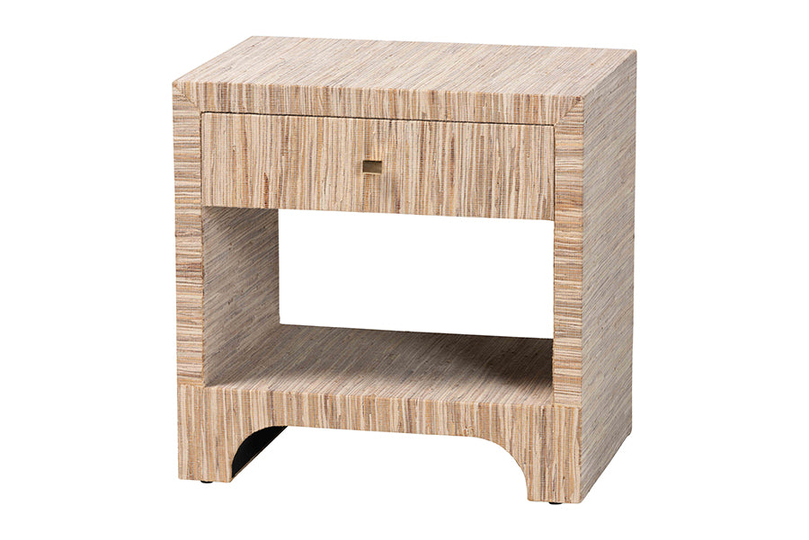 bali & pari Julia Bohemian Woven Natural Grasscloth 1-Drawer Nightstand