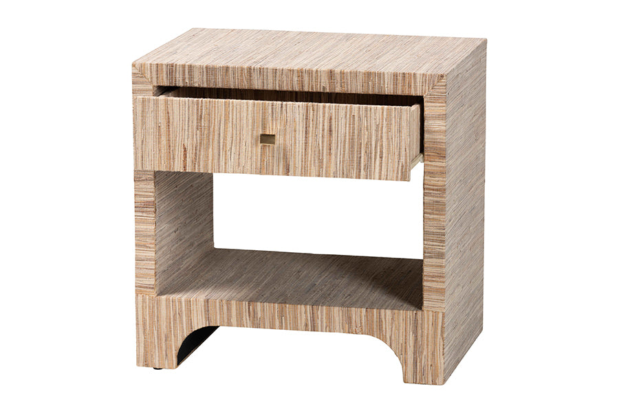bali & pari Julia Bohemian Woven Natural Grasscloth 1-Drawer Nightstand