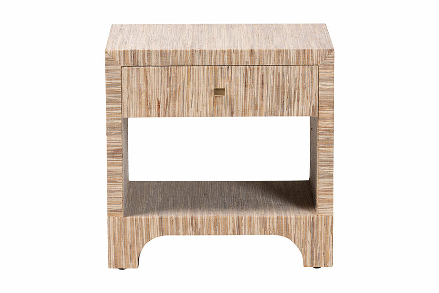 bali & pari Julia Bohemian Woven Natural Grasscloth 1-Drawer Nightstand