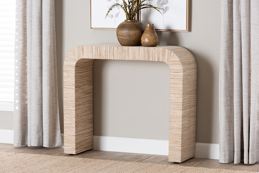 bali & pari Yareli Bohemian Woven Natural Grasscloth Console Table