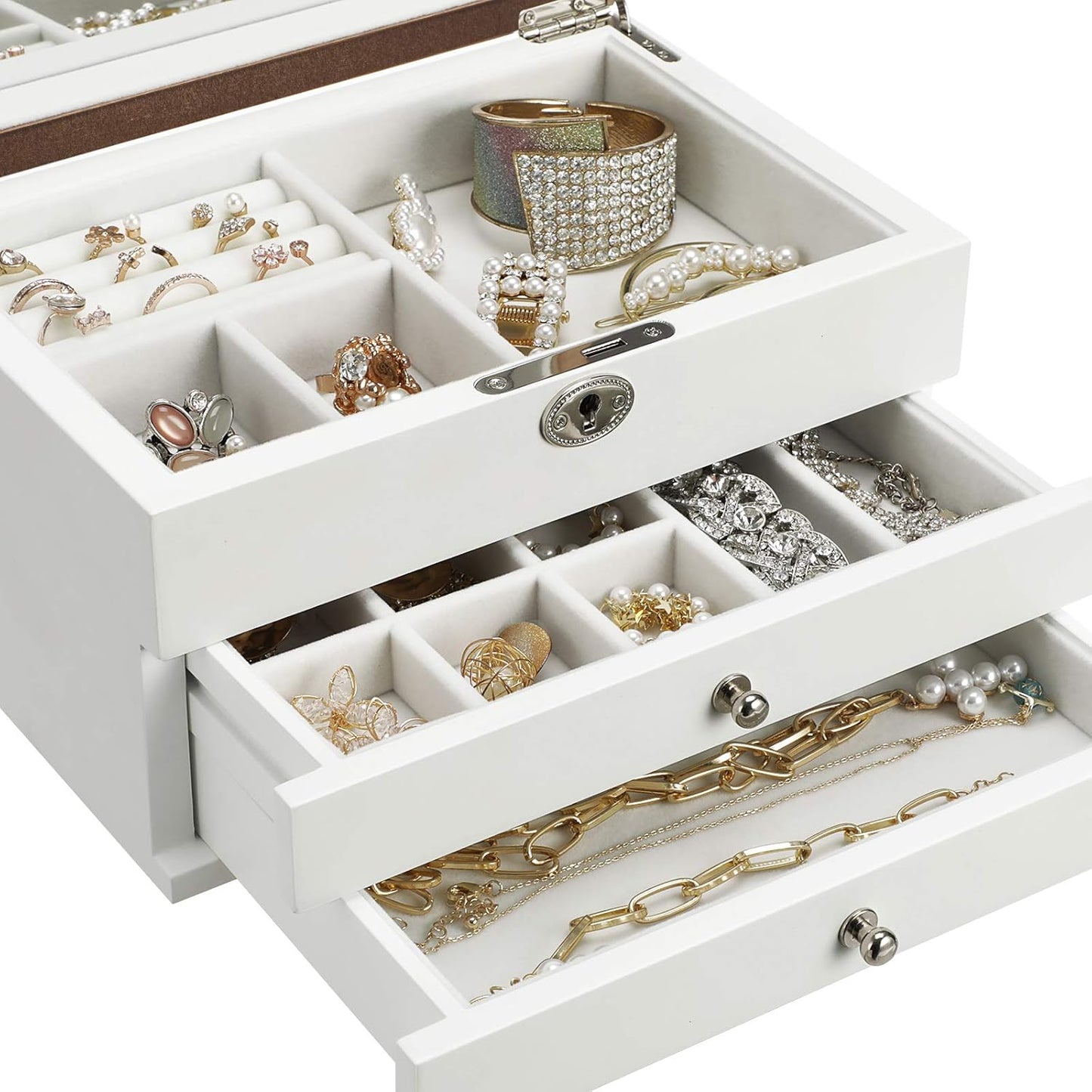 SONGMICS Jow15Wn 3 Tier Jewellery Box