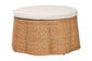 bali & pari Palm Scallop Natural Rattan Ottoman with Cushion - Handwoven Wicker Accent Stool or Footrest for Living Room, Bedroom, or Sunroom, Coastal Boho Style, 32" Round