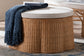 bali & pari Palm Scallop Natural Rattan Ottoman with Cushion - Handwoven Wicker Accent Stool or Footrest for Living Room, Bedroom, or Sunroom, Coastal Boho Style, 32" Round