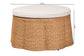 bali & pari Palm Scallop Natural Rattan Ottoman with Cushion - Handwoven Wicker Accent Stool or Footrest for Living Room, Bedroom, or Sunroom, Coastal Boho Style, 32" Round