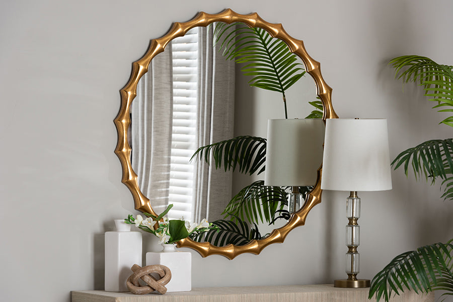 Baxton Studio Everette Antique Goldleaf Bamboo-Border Accent Wall Mirror