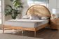 Baxton Studio Wrenley Japandi Oak Brown Wood Queen Bed with Antique Rattan