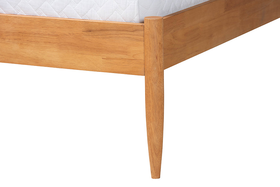 Baxton Studio Dawson Japandi Cream Teddy Fabric and Oak Brown Wood Queen Bed