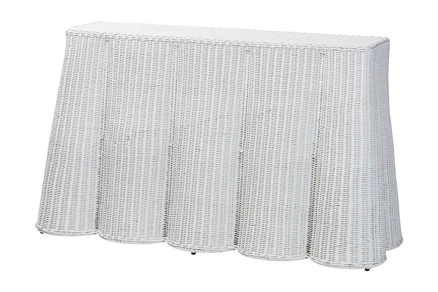 bali & pari Palm Bohemian White Scallop Rattan Console Table