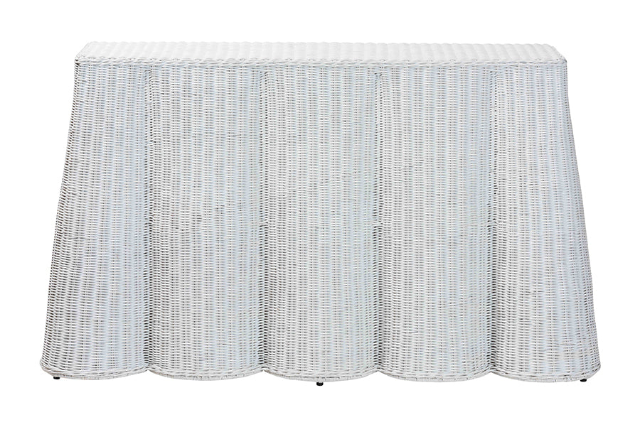 bali & pari Palm Bohemian White Scallop Rattan Console Table