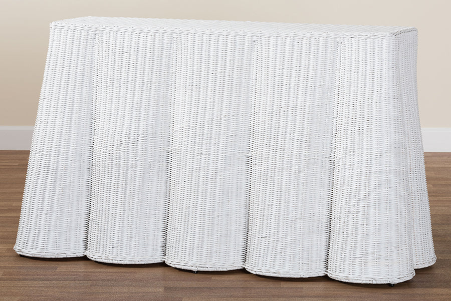 bali & pari Palm Bohemian White Scallop Rattan Console Table