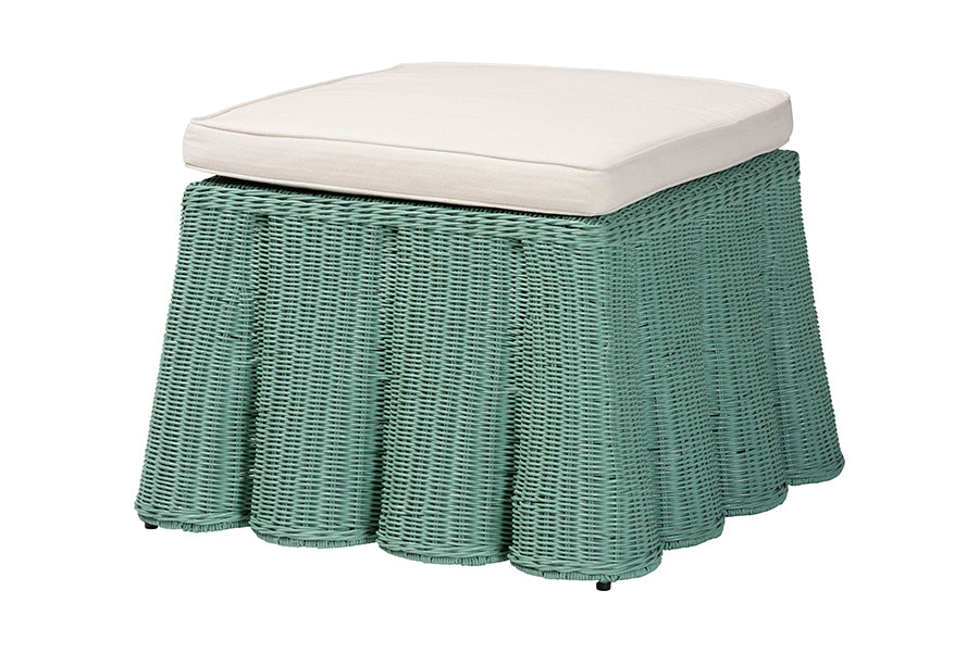 bali & pari Palm Bohemian Seafoam Green Scallop Rattan Ottoman
