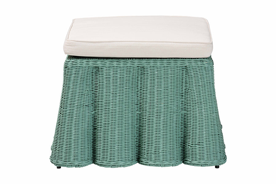 bali & pari Palm Bohemian Seafoam Green Scallop Rattan Ottoman