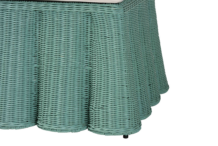 bali & pari Palm Bohemian Seafoam Green Scallop Rattan Ottoman