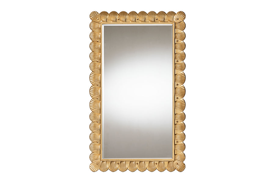 Baxton Studio Vadim Antique Gold Wood Accent Mirror with Seashell Border