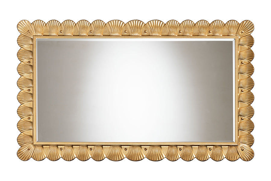 Baxton Studio Vadim Antique Gold Wood Accent Mirror with Seashell Border
