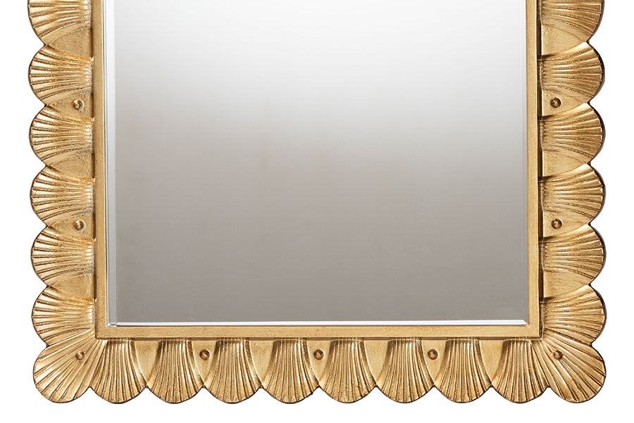 Baxton Studio Vadim Antique Gold Wood Accent Mirror with Seashell Border