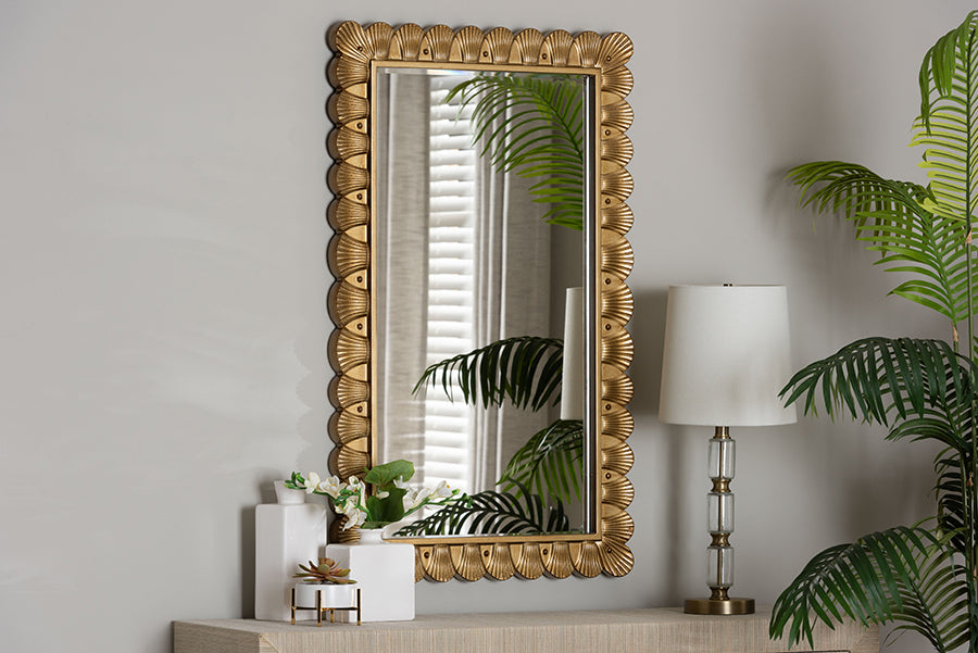 Baxton Studio Vadim Antique Gold Wood Accent Mirror with Seashell Border