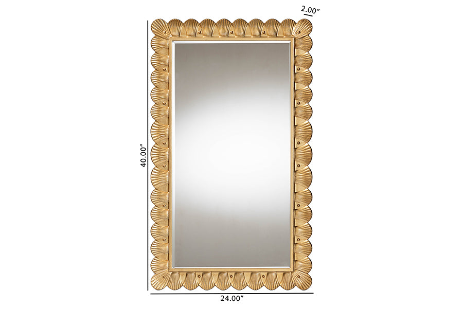 Baxton Studio Vadim Antique Gold Wood Accent Mirror with Seashell Border