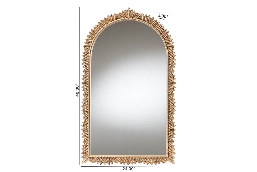 Baxton Studio Caitlin Antique Gold Finished Wood Arch Accent Wall Mirror with Carved Leaf Border