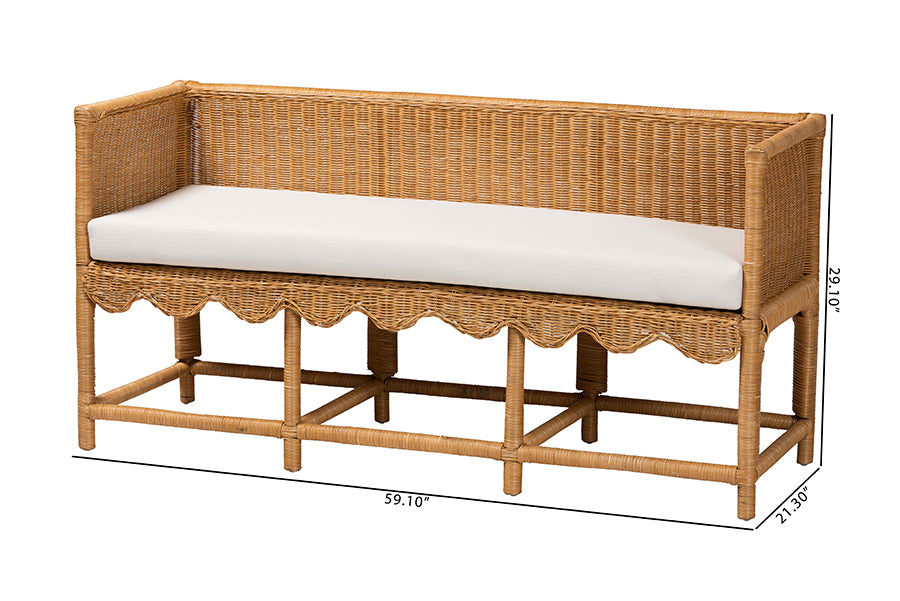 bali & pari Seranay Bohemian Scallop Light Honey Rattan Accent Bench