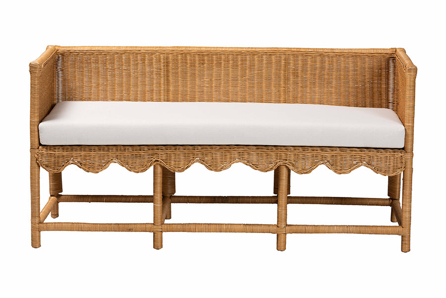 bali & pari Seranay Bohemian Scallop Light Honey Rattan Accent Bench