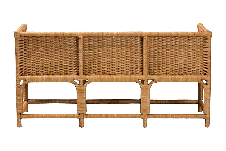 bali & pari Seranay Bohemian Scallop Light Honey Rattan Accent Bench