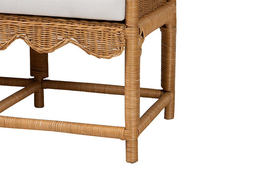 bali & pari Seranay Bohemian Scallop Light Honey Rattan Accent Bench