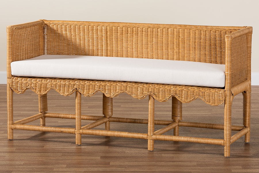 bali & pari Seranay Bohemian Scallop Light Honey Rattan Accent Bench