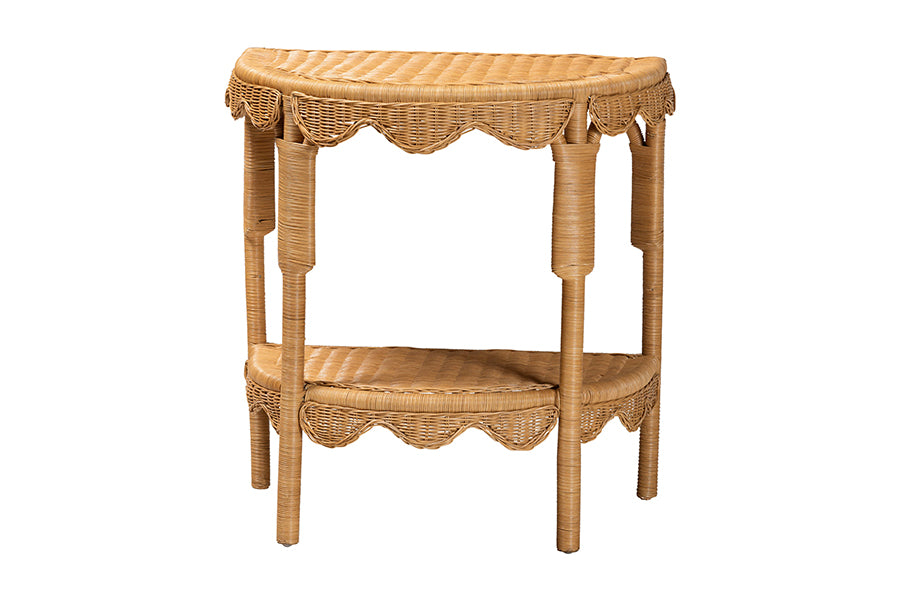 bali & pari Paisley Bohemian Scallop Light Honey Rattan Console Table