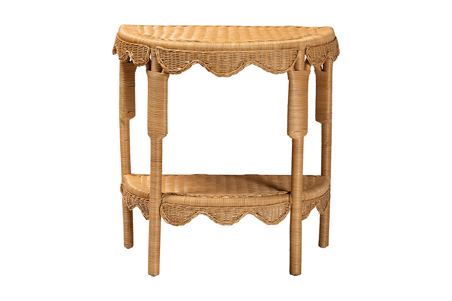 bali & pari Paisley Bohemian Scallop Light Honey Rattan Console Table