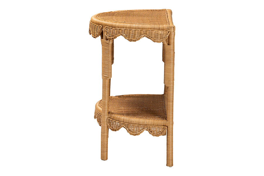 bali & pari Paisley Bohemian Scallop Light Honey Rattan Console Table