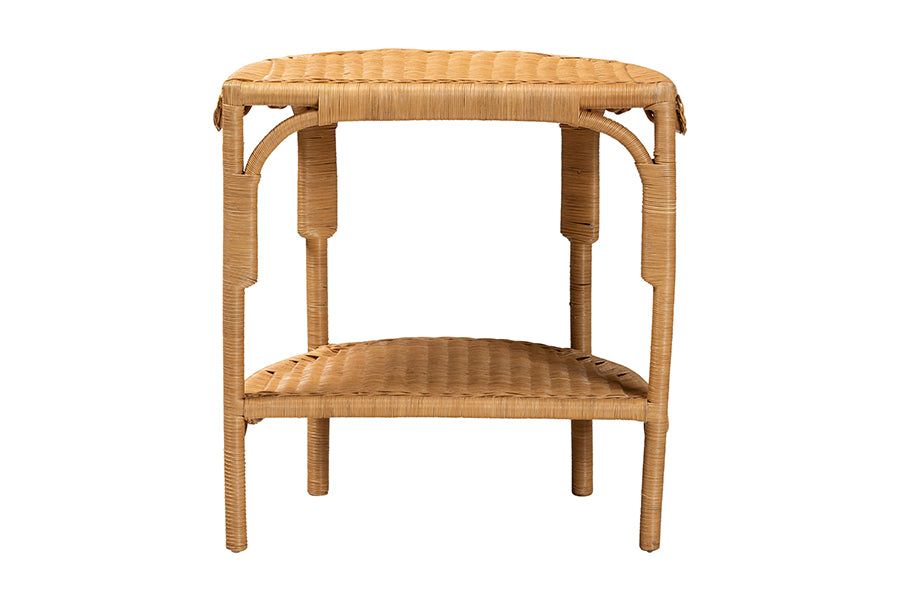 bali & pari Paisley Bohemian Scallop Light Honey Rattan Console Table