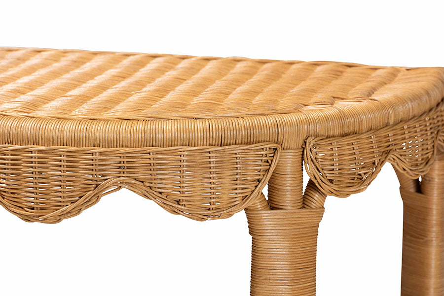 bali & pari Paisley Bohemian Scallop Light Honey Rattan Console Table
