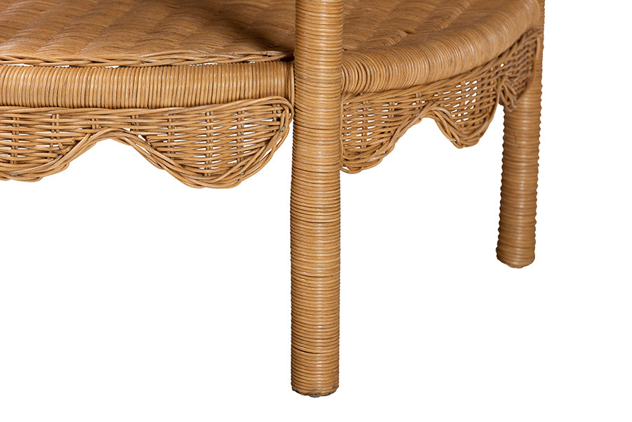 bali & pari Paisley Bohemian Scallop Light Honey Rattan Console Table