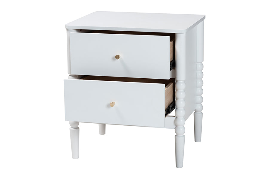 Baxton Studio Lucera Mid-Century White 2-Drawer Bobbin Nightstand