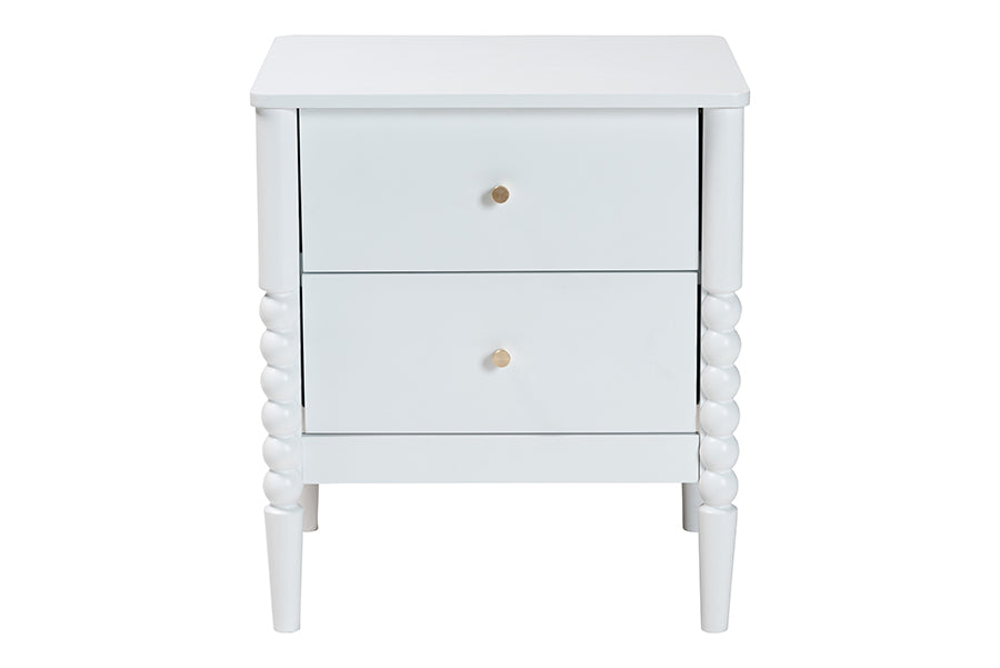Baxton Studio Lucera Mid-Century White 2-Drawer Bobbin Nightstand