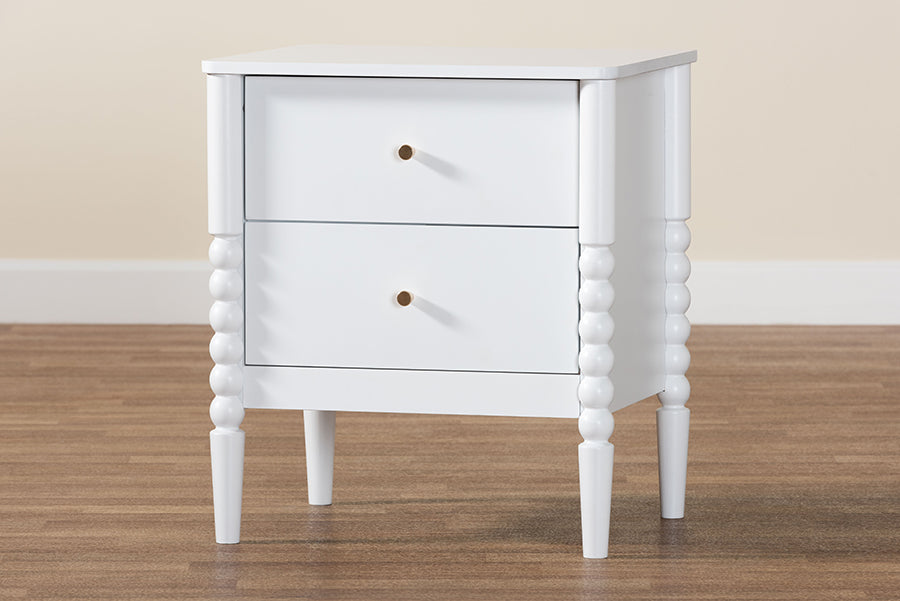 Baxton Studio Lucera Mid-Century White 2-Drawer Bobbin Nightstand
