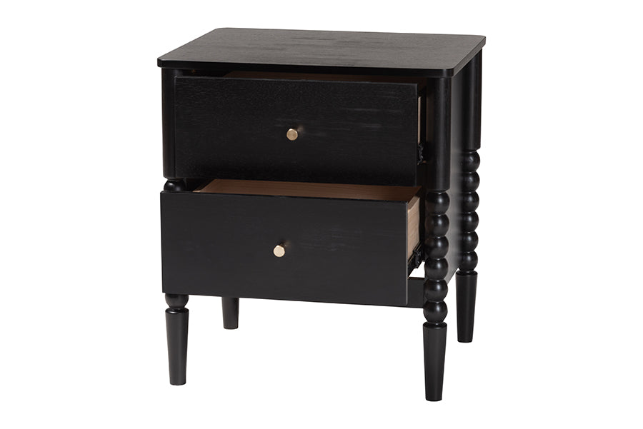 Baxton Studio Lucera Mid-Century Black 2-Drawer Bobbin Nightstand