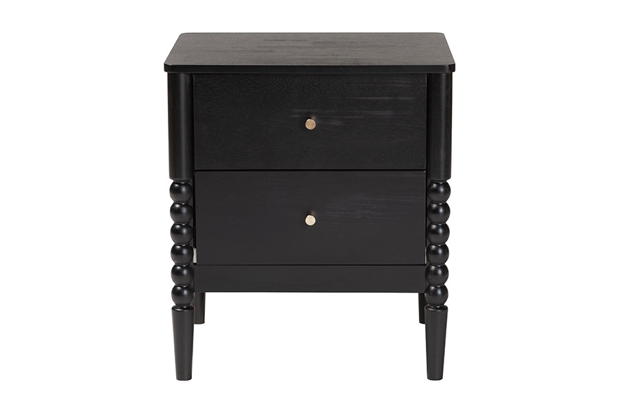 Baxton Studio Lucera Mid-Century Black 2-Drawer Bobbin Nightstand