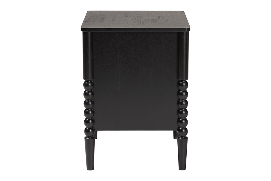 Baxton Studio Lucera Mid-Century Black 2-Drawer Bobbin Nightstand