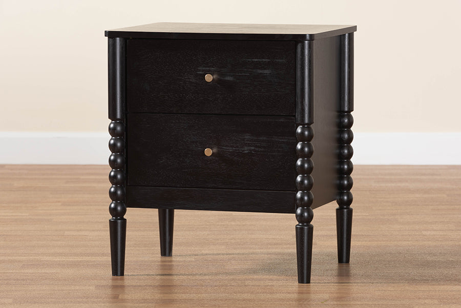 Baxton Studio Lucera Mid-Century Black 2-Drawer Bobbin Nightstand