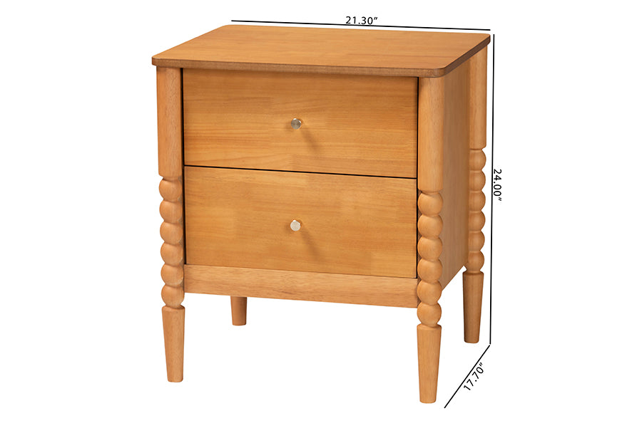 Baxton Studio Lucera Mid-Century Oak Brown 2-Drawer Bobbin Nightstand
