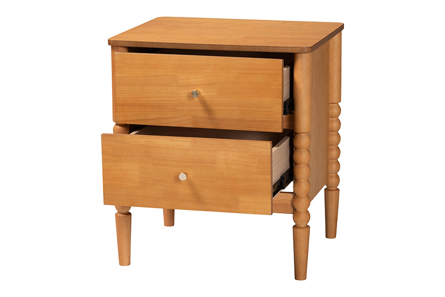 Baxton Studio Lucera Mid-Century Oak Brown 2-Drawer Bobbin Nightstand