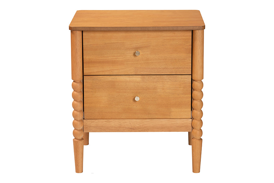 Baxton Studio Lucera Mid-Century Oak Brown 2-Drawer Bobbin Nightstand
