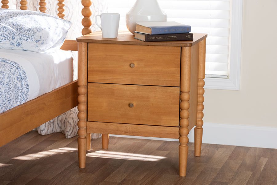 Baxton Studio Lucera Mid-Century Oak Brown 2-Drawer Bobbin Nightstand