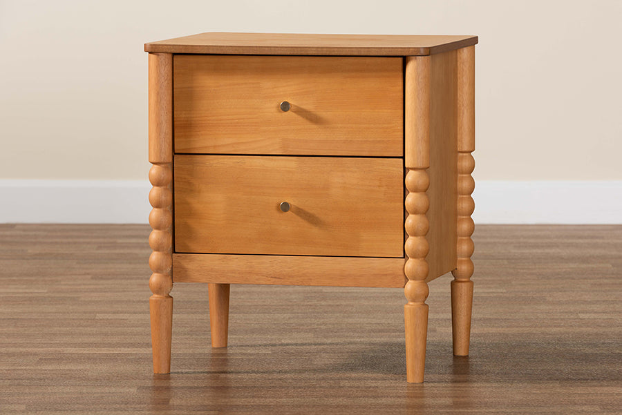 Baxton Studio Lucera Mid-Century Oak Brown 2-Drawer Bobbin Nightstand