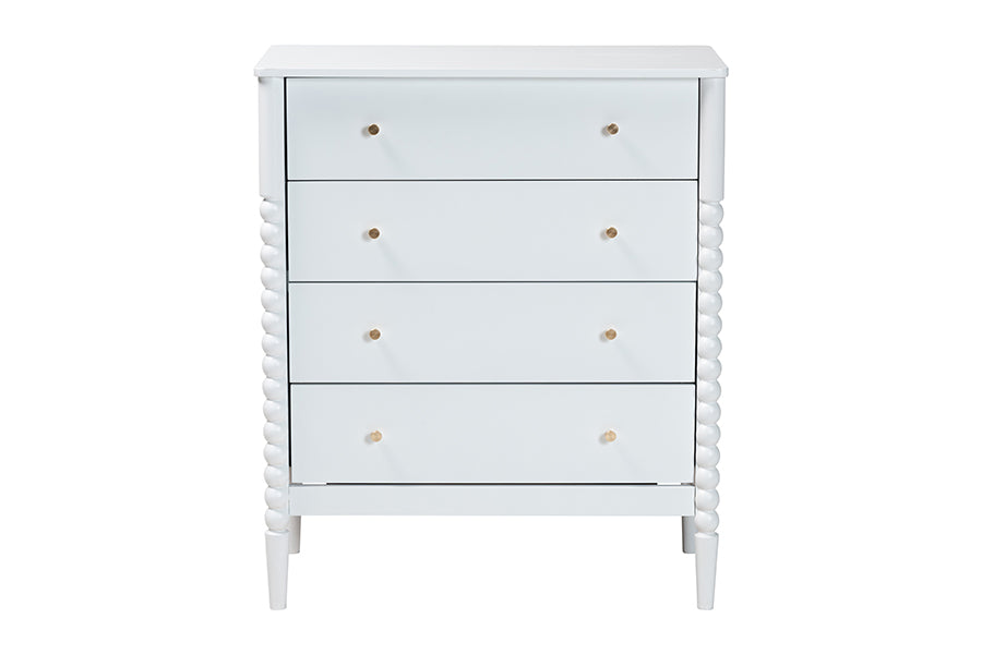 Baxton Studio Lucera Mid-Century White Bobbin Wood 4-Drawer Chest